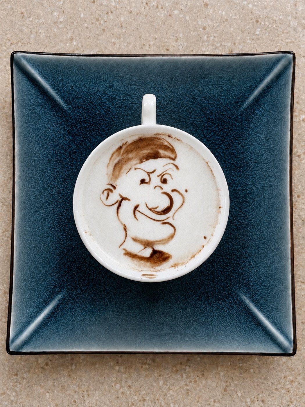 Dessin humoristique sur mousse de café pour événement latte art live