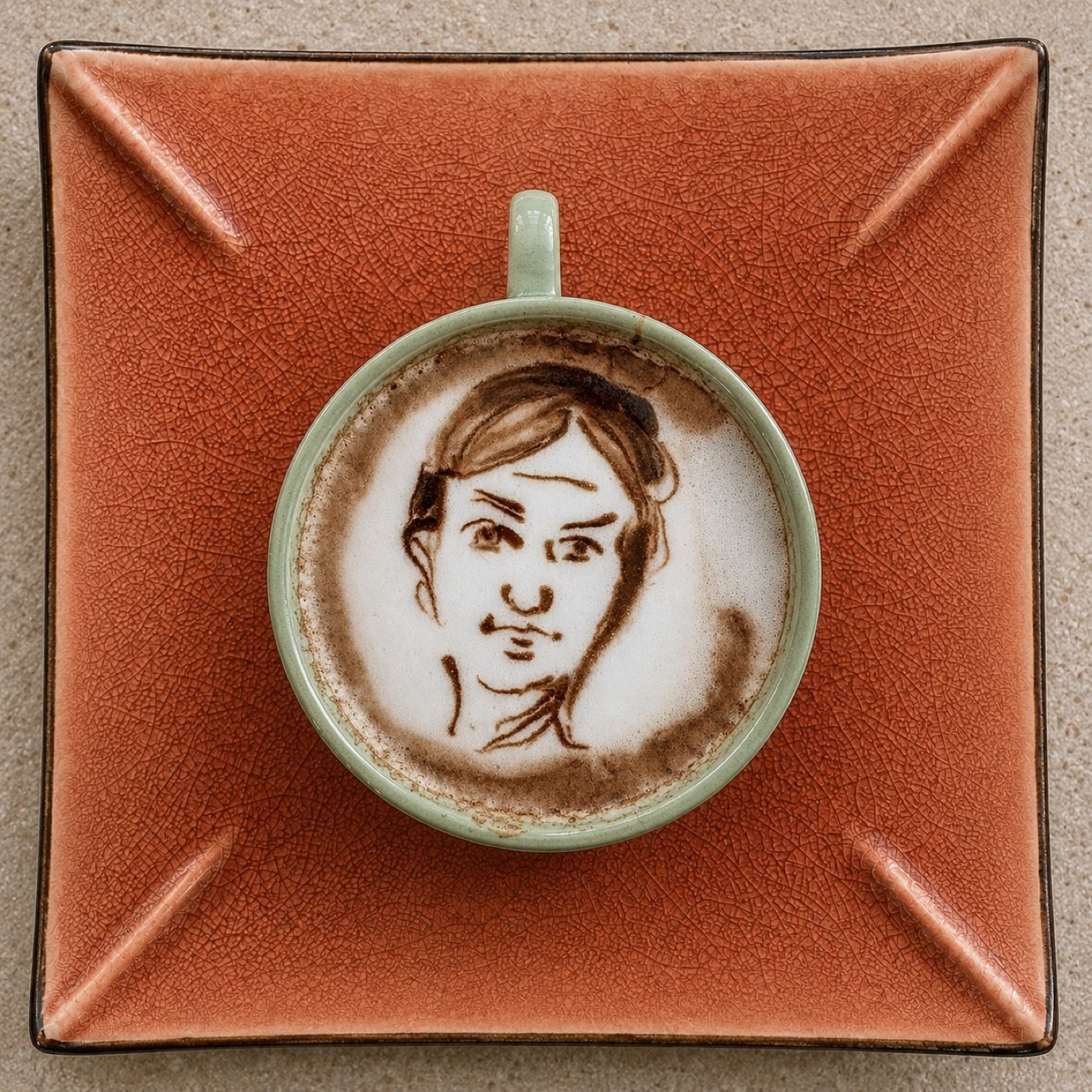 Dessin sur café en latte art avec portrait de femme, animation café personnalisée