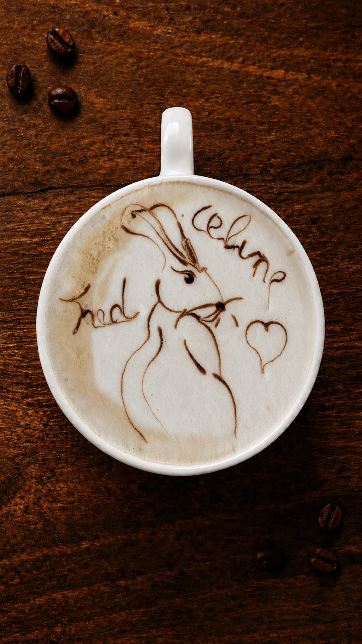 Dessin personnalisé Fred et Céline sur mousse de café