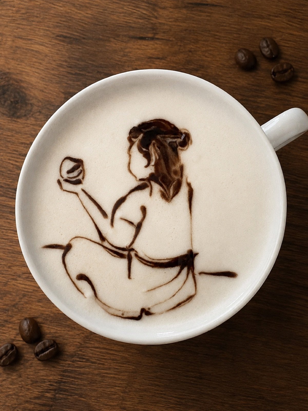 Portrait de femme dessiné sur mousse de café